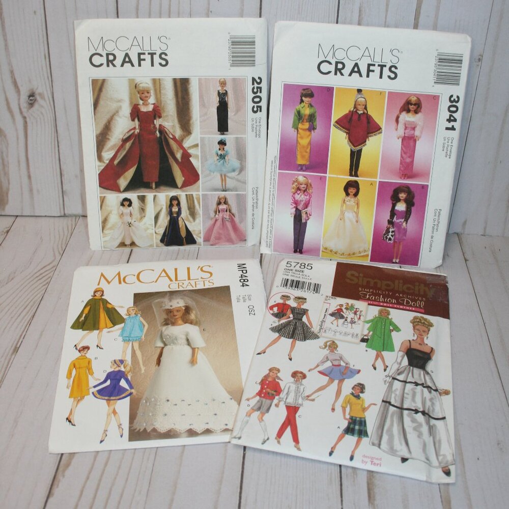 Bundle of 4 Sewing Patterns Uncut 11 1/2" Doll Clothes  Simplicity & McCall's